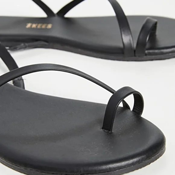 Tkees LC Sandals Leather Black Slingback Strappy Flats 9 - Picture 4 of 15